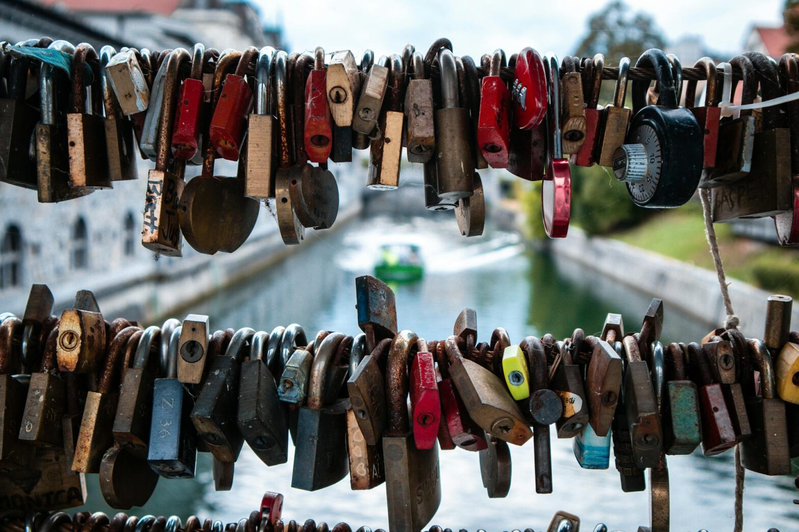 A large collection of locks hanging from a wire, symbolizing the different password updates being done on a WordPress site.